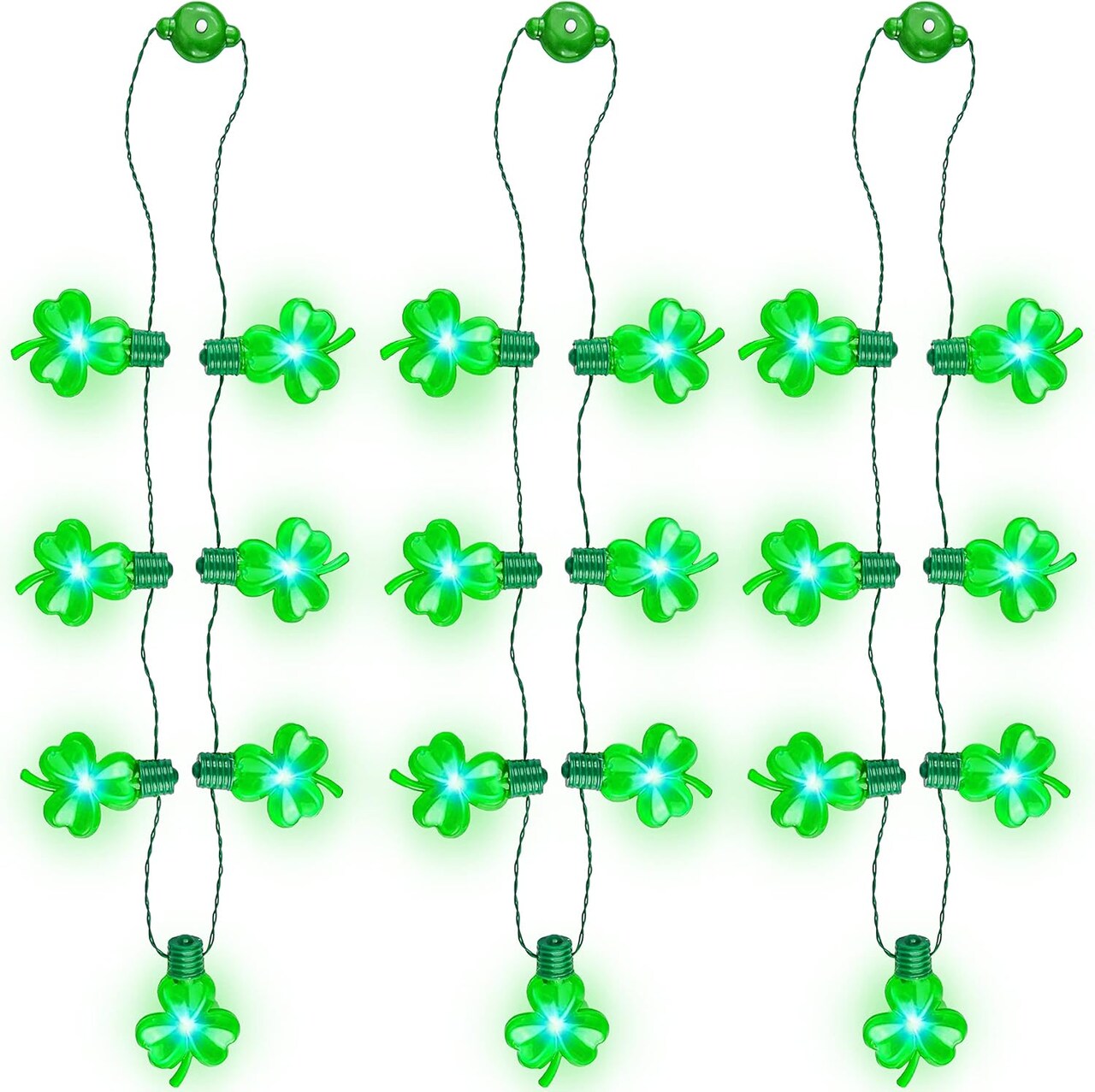 3 PCS St Patrick's Day Light Up Necklaces,Green Shamrock Bulb Necklace for Costume Dressing-up Accessories Saint Patricks Decorations Party Favor Supplies